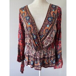 Free People Risalie‎ Smocked Top Size Medium Flutter Sleeve Peasant Boho